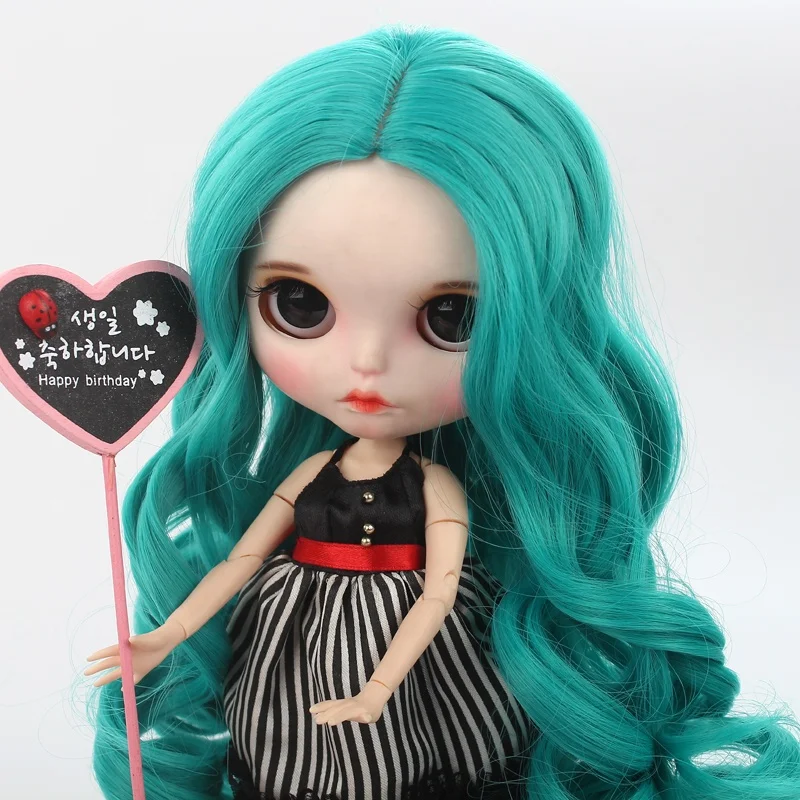 Hot popular professional cheap 18 inches doll green synthetic long wig for sale