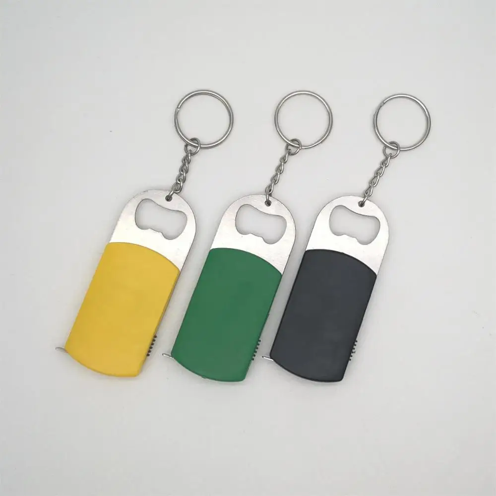 Multi function stainless steel key chain bottle opener LED light key chain with tape measure