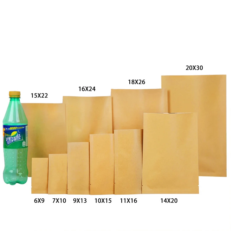 China Factory Custom Made Kraft Paper Heat Seal Aluminium Foil Paper Food Bag 3 Sides Sealable Pouch* Kraft Paper Bag China
