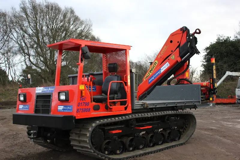 MST-1500VD full rubber crawler carrier with crane and wood grapple