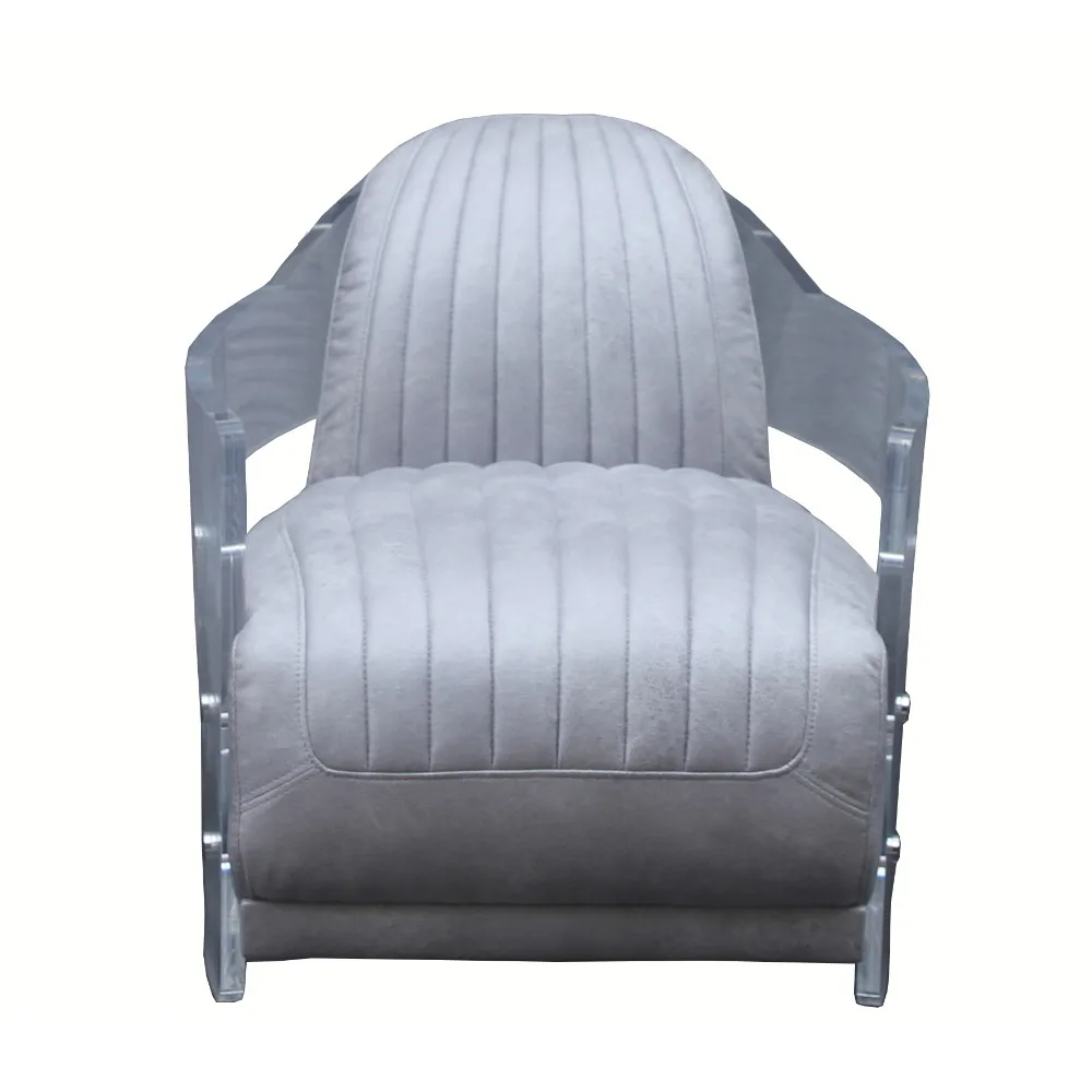 Modern Full Top Grain Leather Living Room Sofa With Stainless Steel Armrest Aviator Sofa