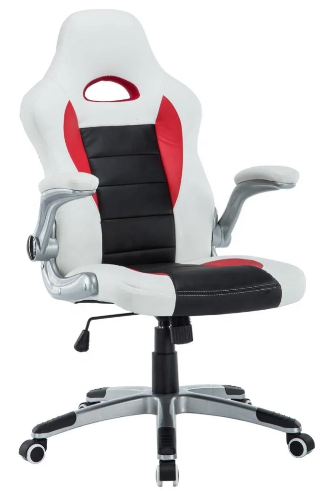 
Ergonomic Adjustable Gaming Chair, High-Back PU Leather Swivel Executive Office Chair with Flip-up Arms White 