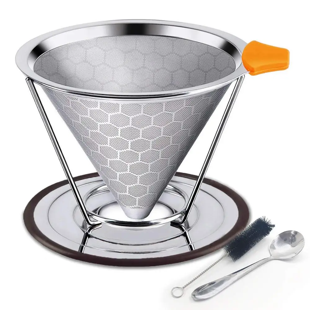 Slow Drip Coffee Filter Metal Cone With Removable Stand