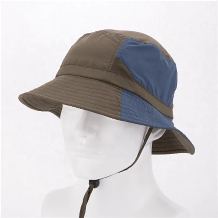 
Summer Outdoor Sport Large Brim Sunshade Fishing Hiking Nylon Bucket Hat With Rope 