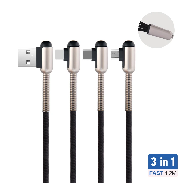 2.4 Denim Spring Protect USB Cable 3 in 1 Charger Cable for iPhone Huawei Samsung