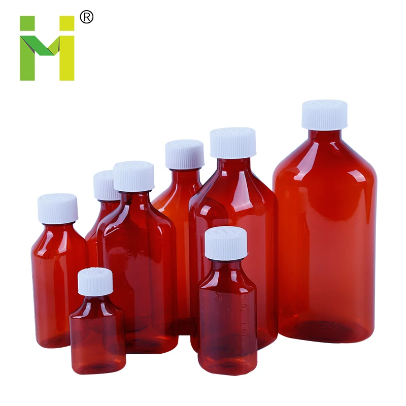 1/2/6/8/12/16 oz transparent amber pet plastic bottles for liquid medication  with lids oval liquid bottle sirup flasche