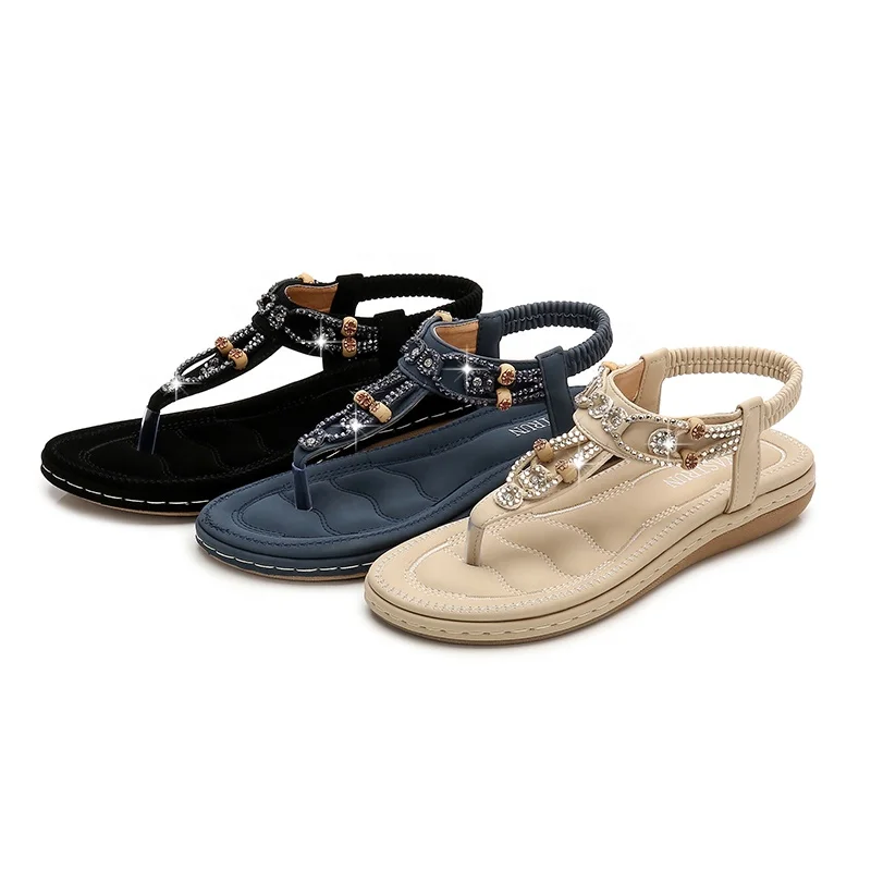 
Wholesale Fashion style rubber sole rhinestone flat women beach sandals for women and ladies Factory Price Directly 
