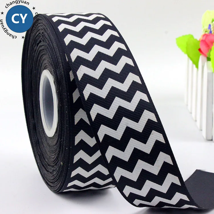Оптовая продажа логотип 100% полиэстер 1 дюймов полоса шеврон Зебра grosgrain ленты
