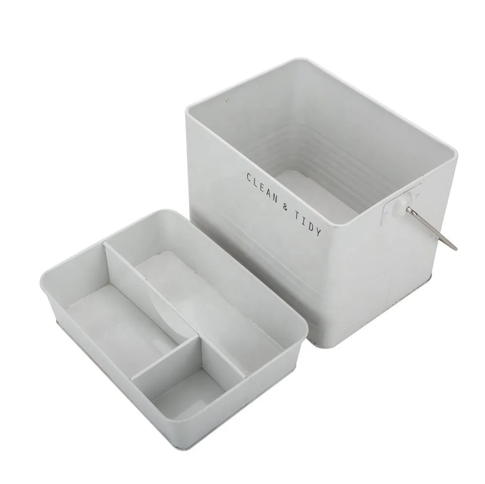 Powder Coating Cream Color Metal Housekeepers Box House Cleaning Caddy Tool Carry Box