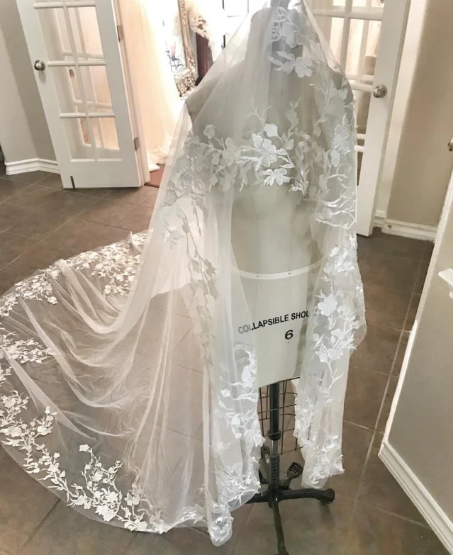 
White Ivory Flower Lace Cathedral Chapel Length Bridal Wedding Veil 