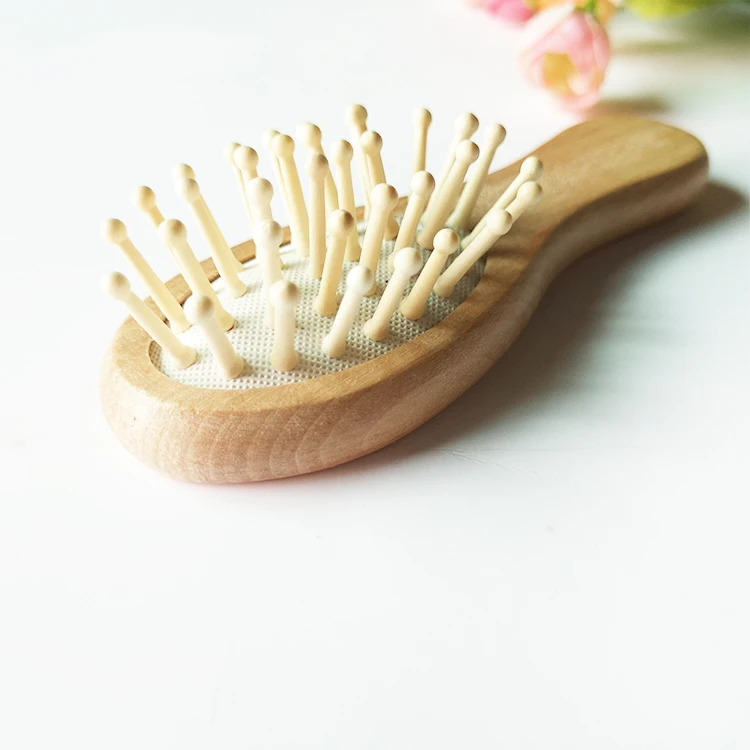 Natural Wooden Paddle Hair Brush Organic Bamboo Bristles Pins Hairbrush And Comb Travel Set