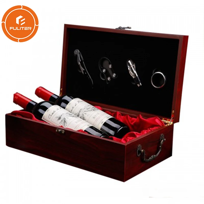 Custom Bamboo / Pinewood Wine Gift Box with Lock and Tools