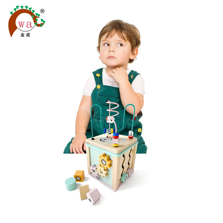 5 in 1 Multifunction wooden wired beads maze educational learning cube toy