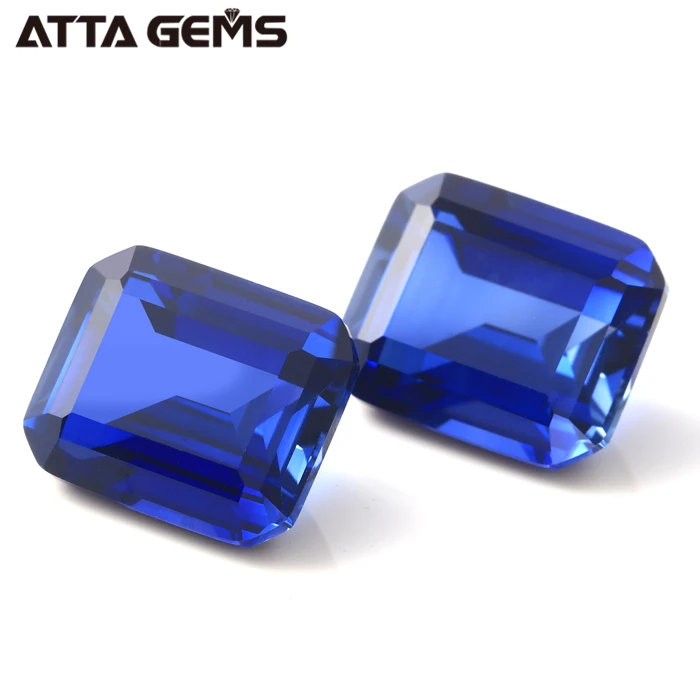 #34 Lab Created Cor9v 12V 4erald Cut Synthetic S Tic Stone Blue Sapphire Jewelry Heat Natural Sapphire Color Play or Fire / 1.76