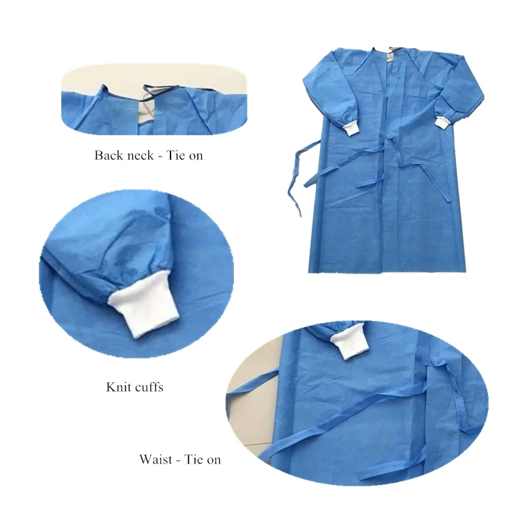 
Disposable PP/SMS/PP+PE Non-woven Doctor Gown With Elastic/Knit Cuff 