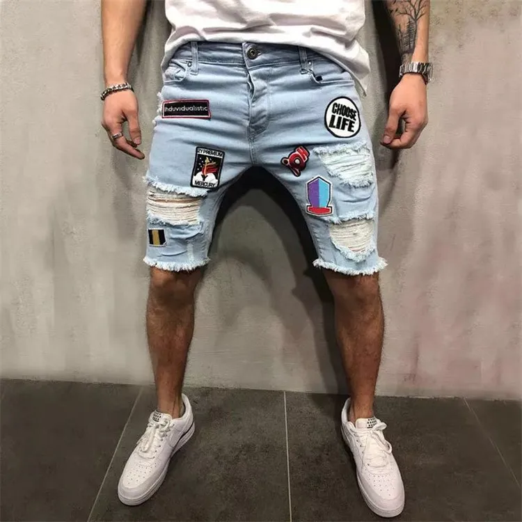 
2021 wholesale custom ripped black blue jeans trousers pants shorts hombre for mens 