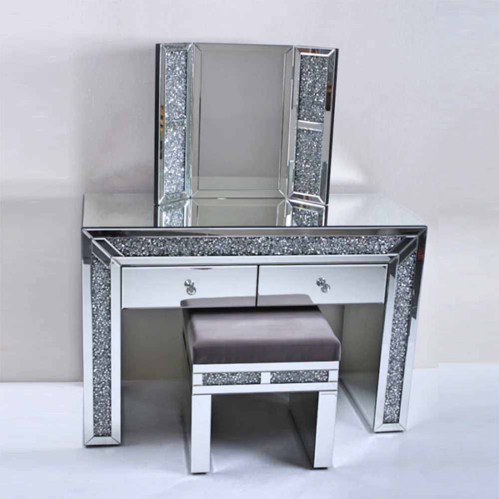 Luxury crushed diamond console table set hallway console table and mirror