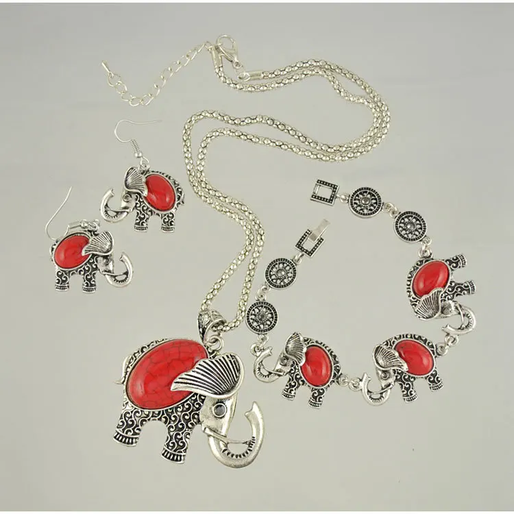 Thailand handcrafted elephant necklace bracelet earrings  jewelry set wholesale