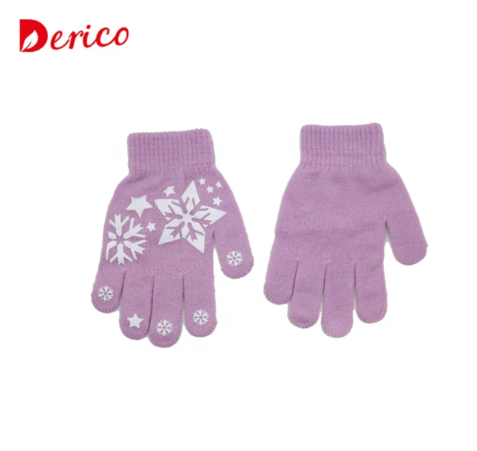 Fashion custom knitted acrylic cute print children mitten glove
