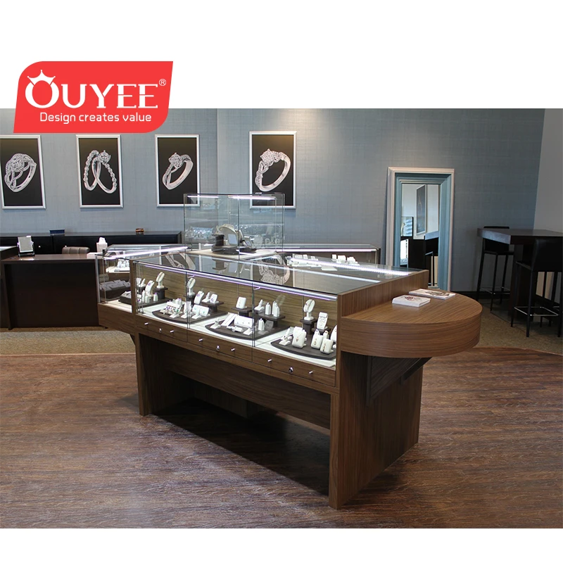 Antique Wooden Style Jewelry Showroom Furniture Mobile Used Glass Display Cases Jewelry Used Jewellery Display Counter