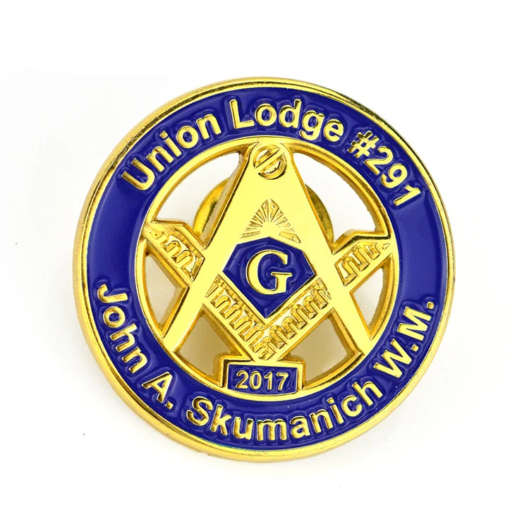 Round shaped custom masonic soft enamel metal lapel pin