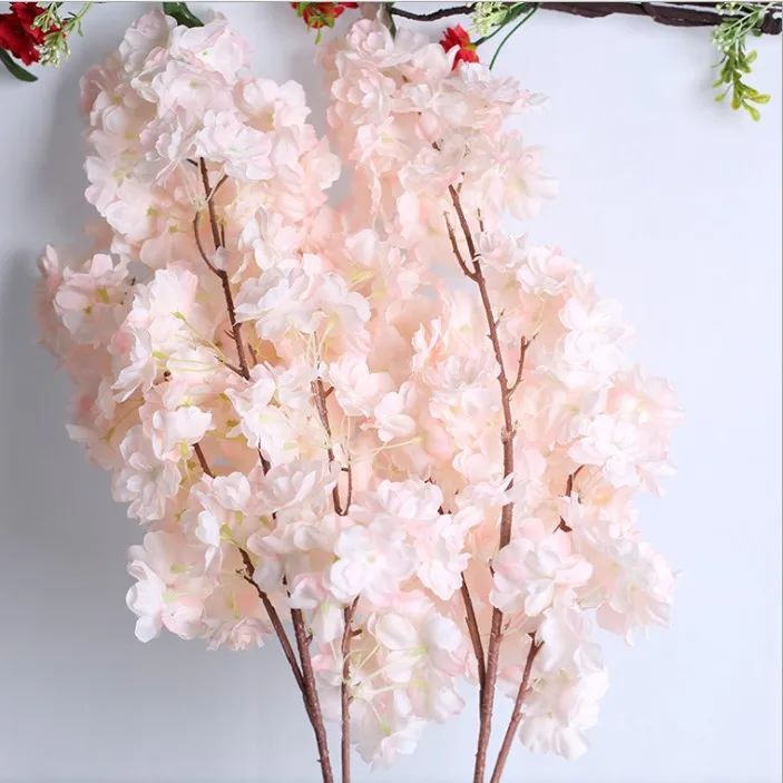 
3 branches artificial cherry blossom flower white cherry blossom branches without leaf for sale 