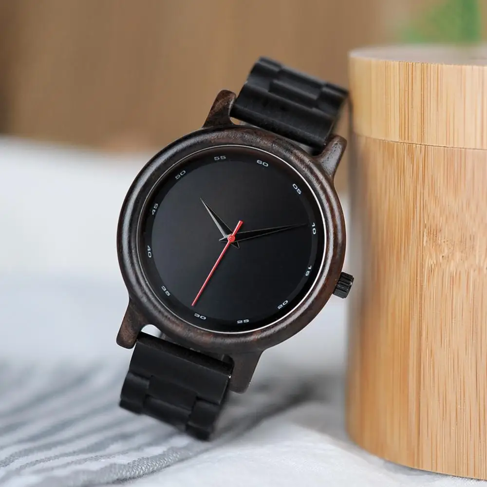 BOBO BIRD Ebony Wood Watches Japan Movt Quartz Wrist watch with wooden band