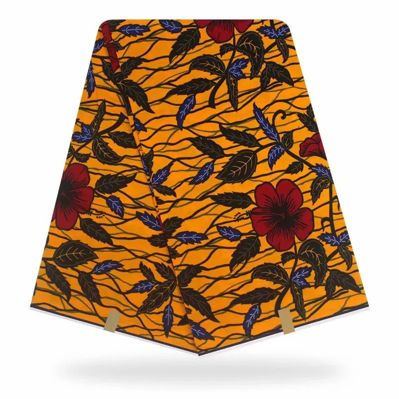 100% хлопчатобумажная ткань с Африканским воском, желтый дизайн, цветочная ткань, Лучшая цена, воск Дашики