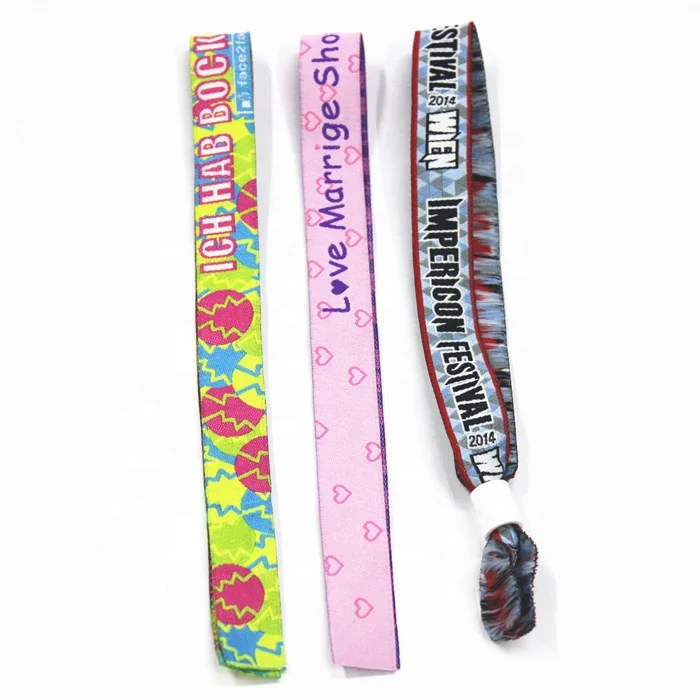 Custom promotional fabric bracelet woven ribbon fabric wristband with plastic sliding lock