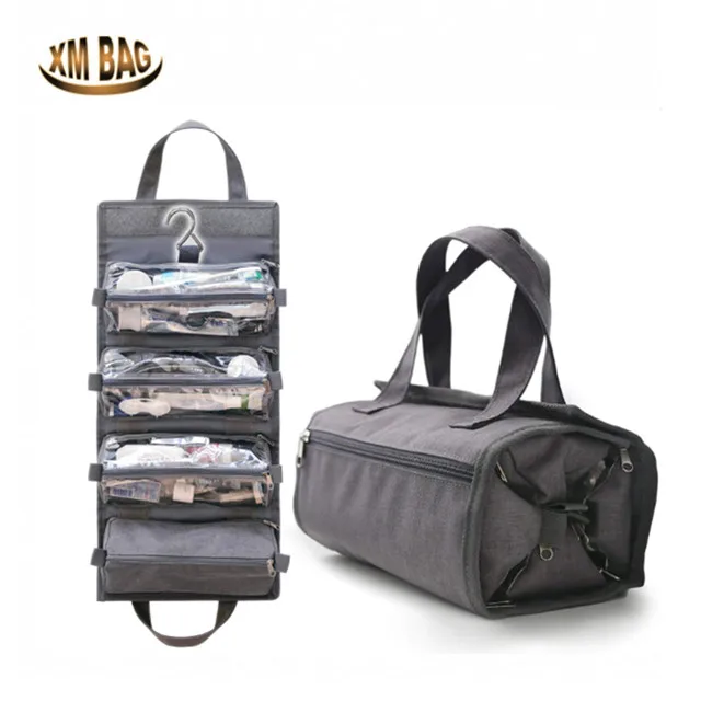 Hanging Travel Toiletries Bag for Women & Men Roll Up Compact Cosmetic Kit with Hook Removable Carry On Pouches