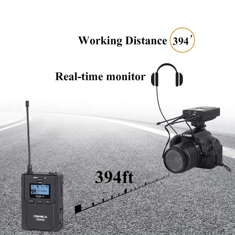 Comica CVM-WM200(C) 96-Channel Full Metal UHF Professional Wireless Lavalier Microphone System for Smartphones & XLR Camcorders