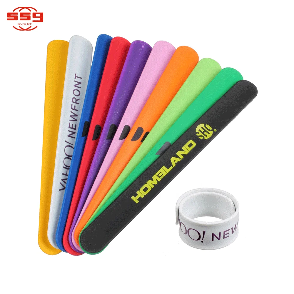 Fashion easy clap snap slap bracelet silicone Wristband with custom printed logo