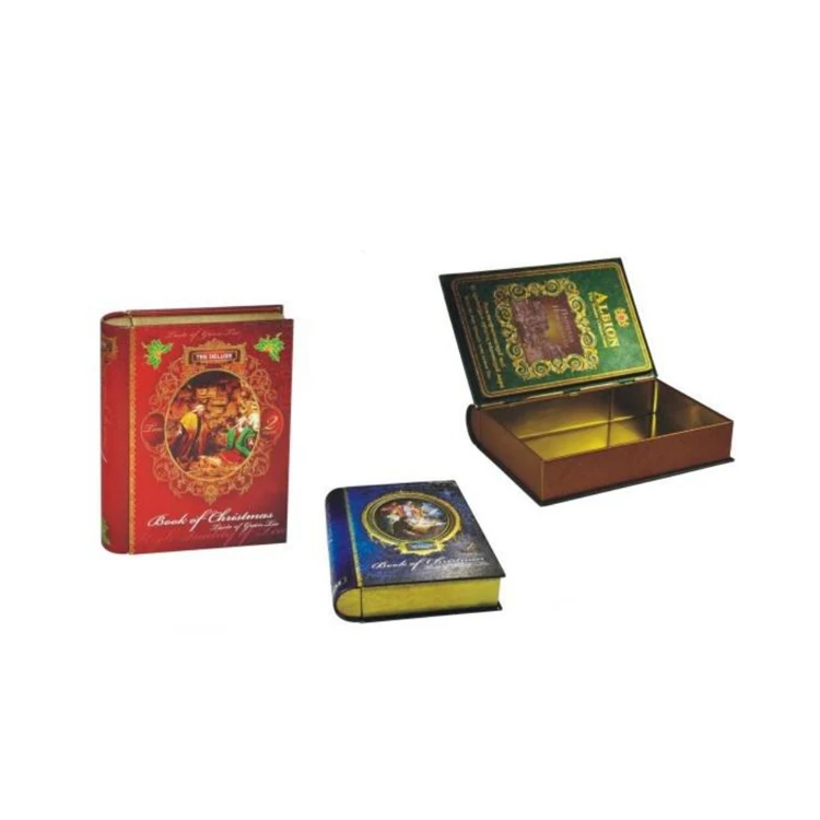 Vintage design metal book shape students gift box  for christmas cookie packaging tin box