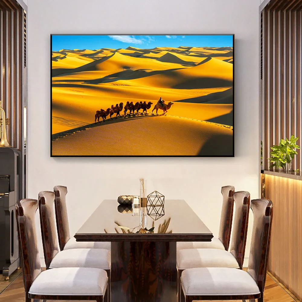
Home goods handpainted hotel decoration desert landscape camel oil painting 