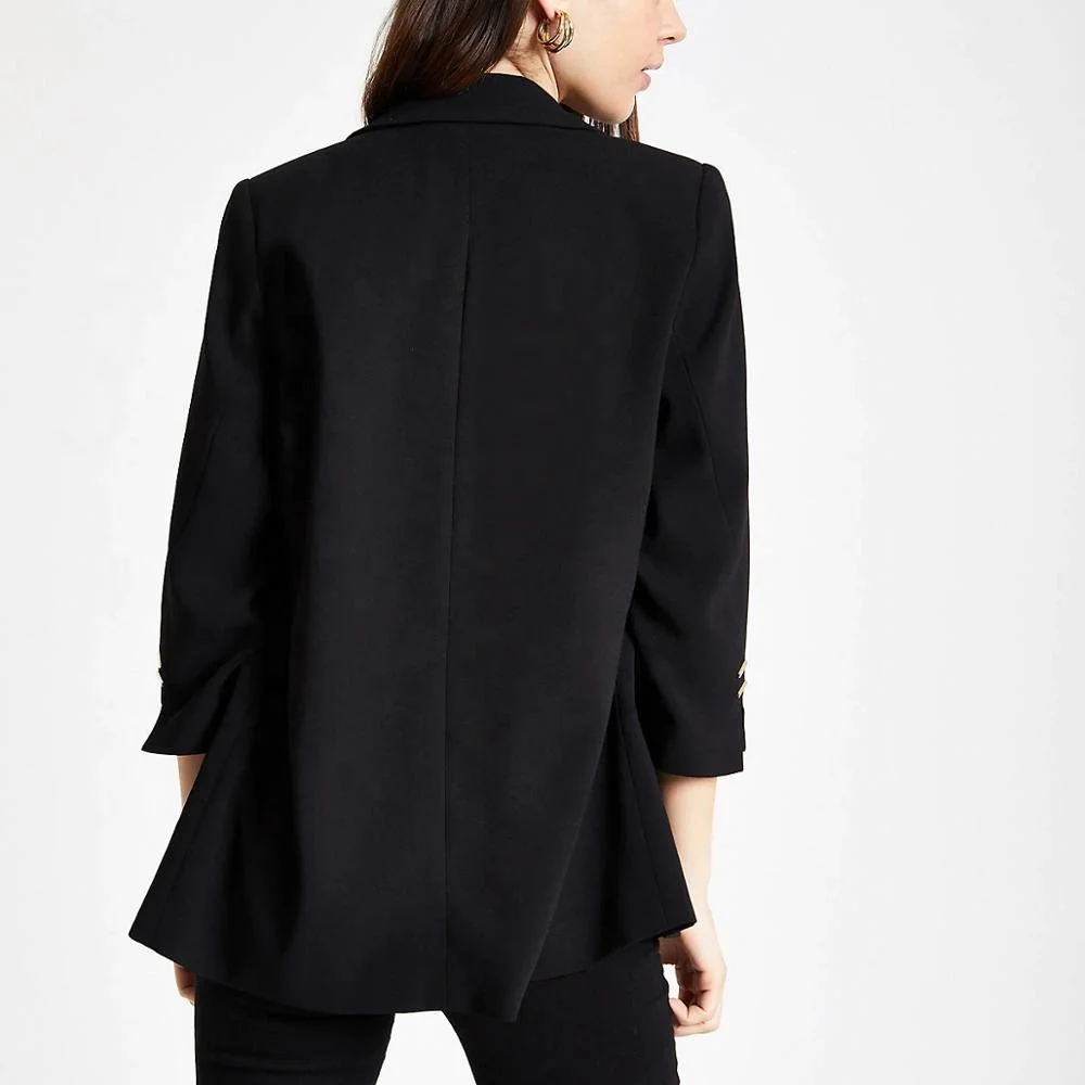 Custom 100% polyester  black split long sleeve casual blazer suit jacket for ladies