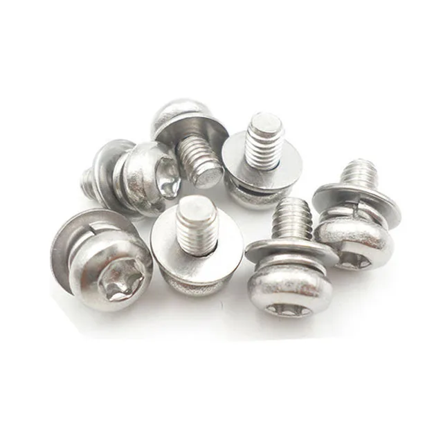 Authentic Stainless Steel 304 Plum-groove Round Head Flat Spring Cushion Combination Screw GB2672 Combination M6 Series