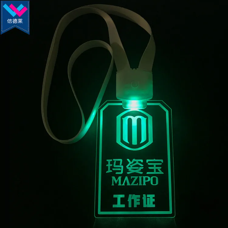 Customized Crystal Acrylic LED Lanyard Manufacturer Glow In The Dark ID Card Holder Acrylic LED Lanyard For Exhibition Party