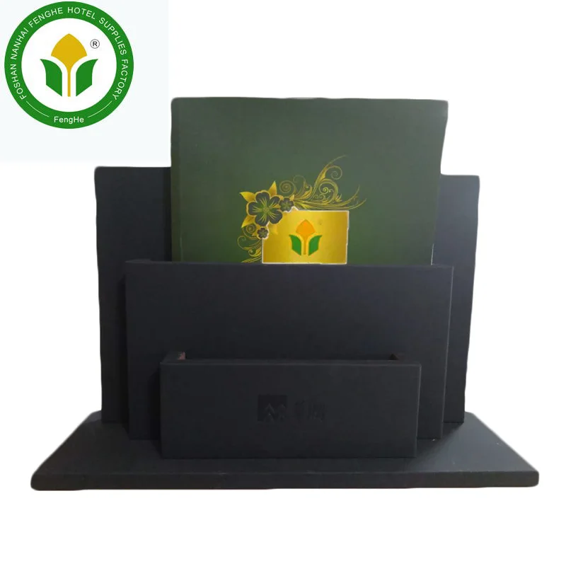 Hotel supplies big black PVC leather catalog brochure holder display stand