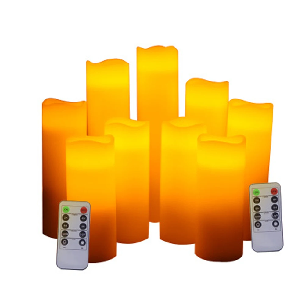 5.3cm Diameter 9 pcs/set 2*AA Batteries Warm White Electric Real wax Wave Top LED candle