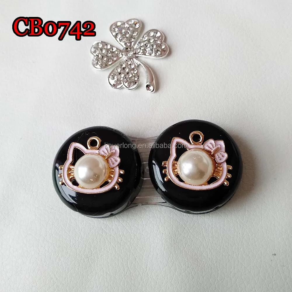 Чехол для контактных линз с жемчугом и котом, красочный маленький корпус dualbox CB0742