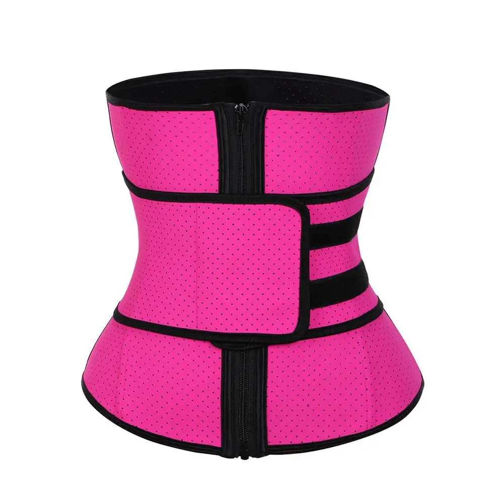Women  breathable Double Adjustable Workout Waist Trainer Corset Trimmer Belt Zipper 7 steel boned latex Waist Trainer