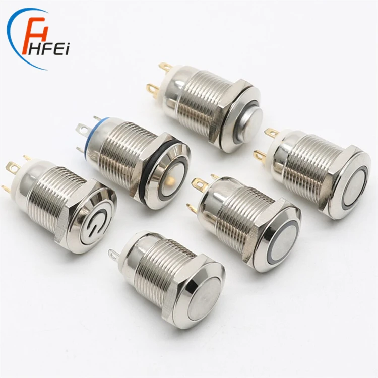 12mm selector metal 2 pin led 12mm 12v 24 volt metal push button switch waterproof switch button
