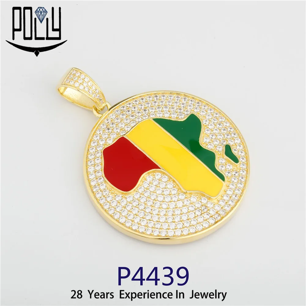 
Wholesale men 925 silver iced out cz hip hop charm Africa map pendant on stock 