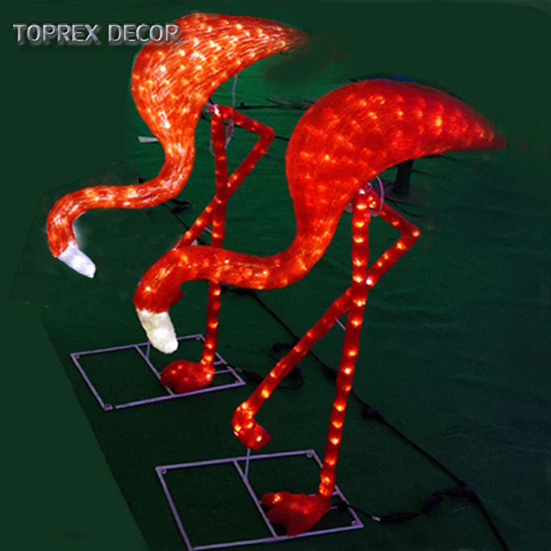 Zoo Garden Park Outdoor Decoration 3D Animal Sculpture LED Flamingo Light