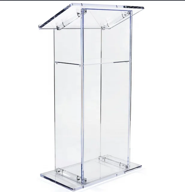 Easy Assembly Acrylic Podium for Floor with Open Back and Shelf Clear Acrylic Platform