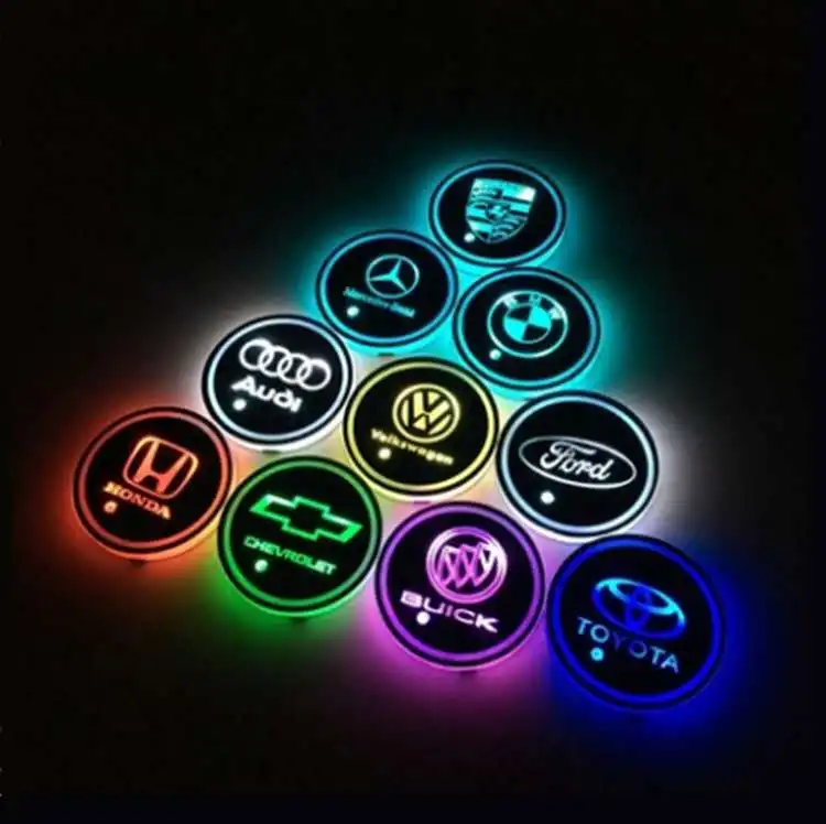 Car Cup Holder Led With USB Rechargeable 7 Colors Changing Interior Decoration Light
