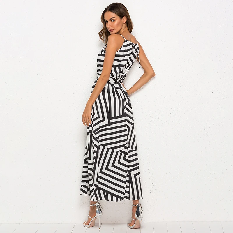 
Women Sexy Summer Dress Plus Size Dress Boho Striped Sleeveless ladies clothes Maxi Long Beach Style Strap white dress 