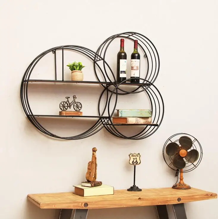 Rustic Wood Metal Creative Wall Mount Shelf Storage Organizer Book Flower Corner Decor Bedside Kitchen Wood Floating Rack