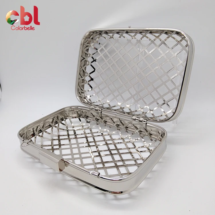Wholesale high quality Mesh type bag clutch bag box metal frame