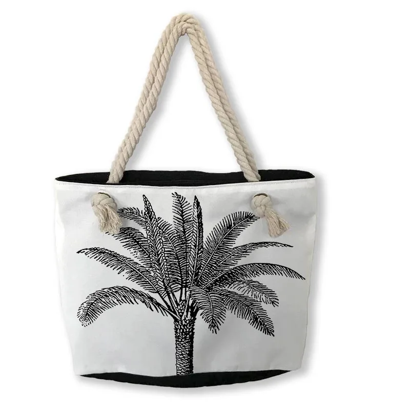 palms printing shopping bag canvas tote custom ladies hand beach summer bags